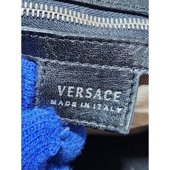 SOLD***Authentic VERSACE Embossed Frame Leather Satchel Black - Picture 13 of 15